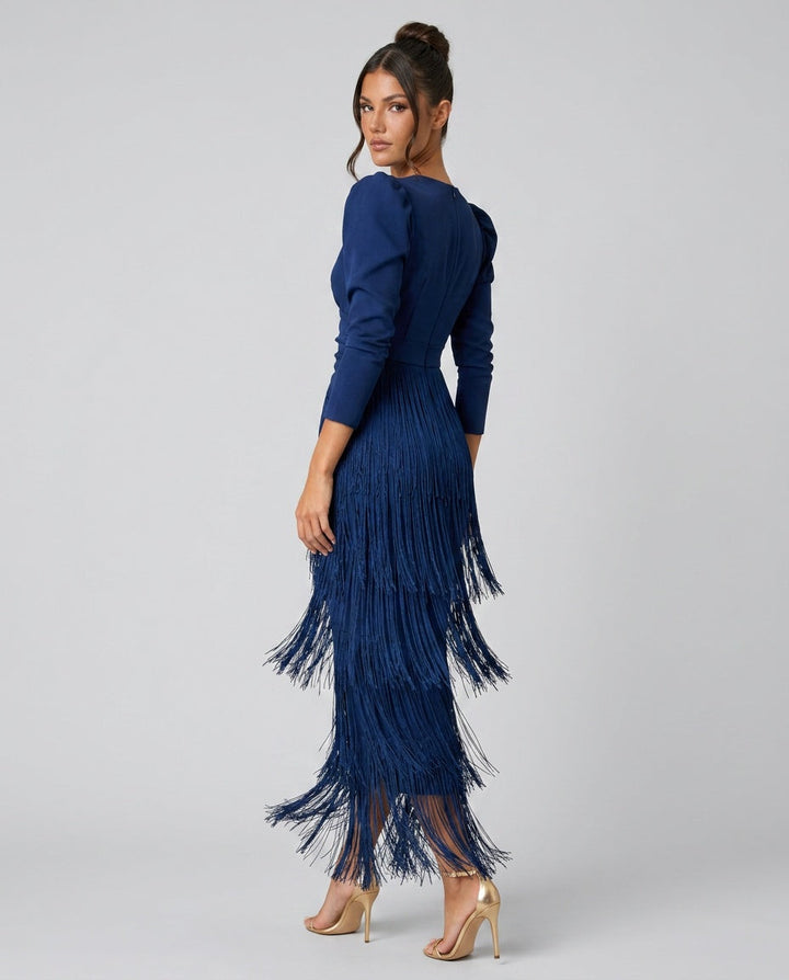 Vera | Fringe Detail Long Sleeve Maxi Dress