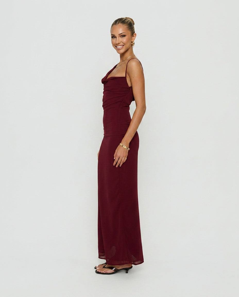 Léonie | Draped Wine Maxi Dress