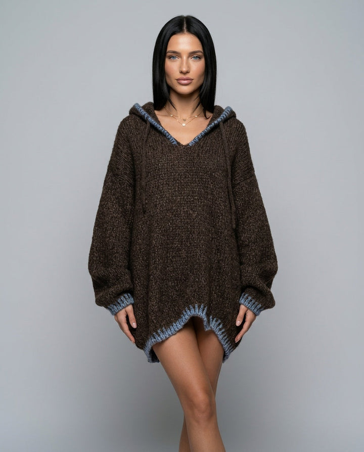 Harlow | Hooded Pink-Trim Knit Mini