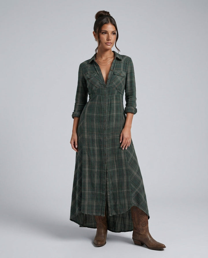 Marilena | Button-Front V-Neck Maxi Dress