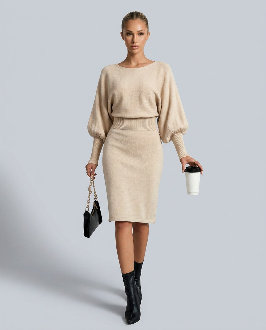 Orelle | Balloon Sleeve Knit Midi Dress