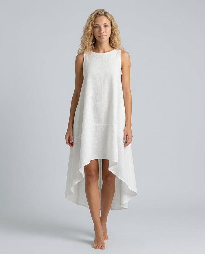 Lena | Sleeveless Linen-Blend Midi with Asymmetric Hem
