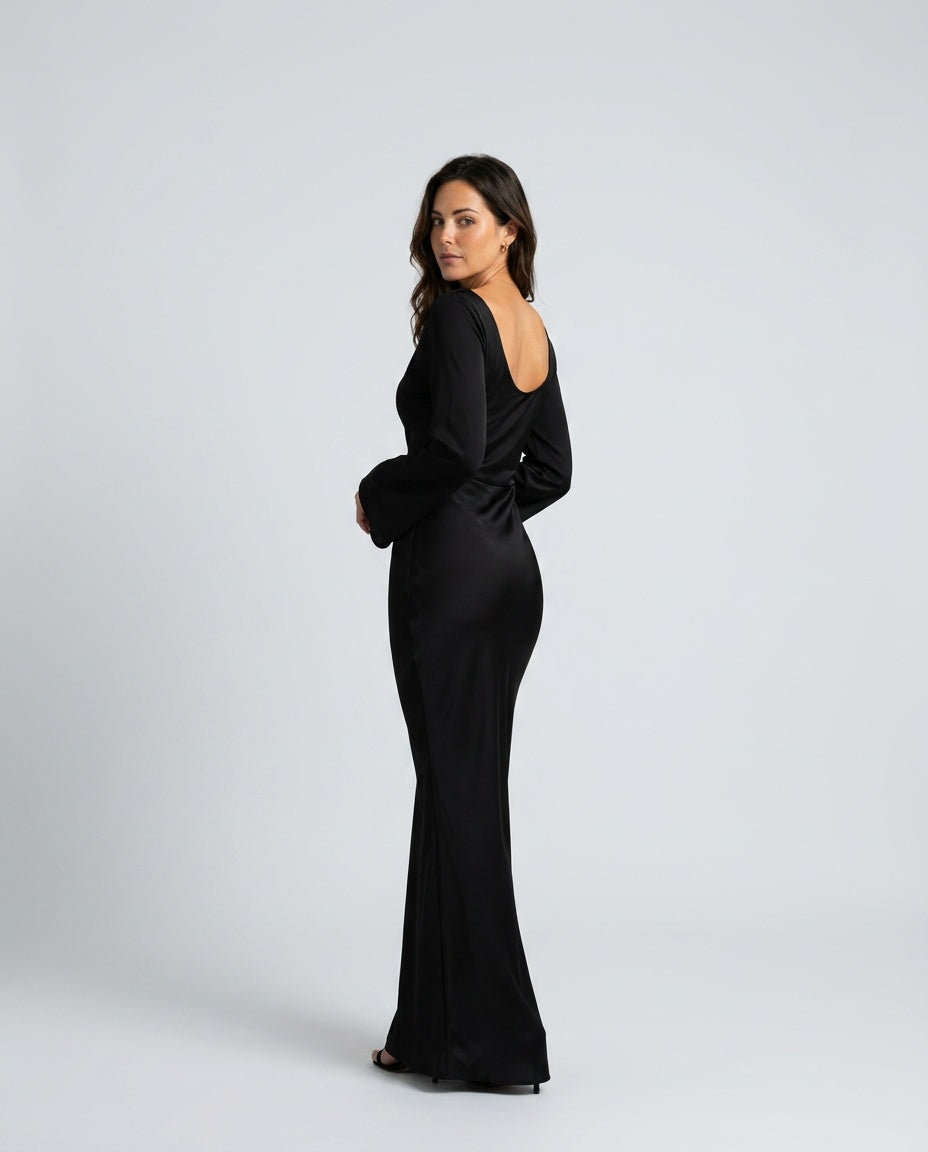 Delphine | Long Sleeve Elegant Wedding Guest Maxi Dress