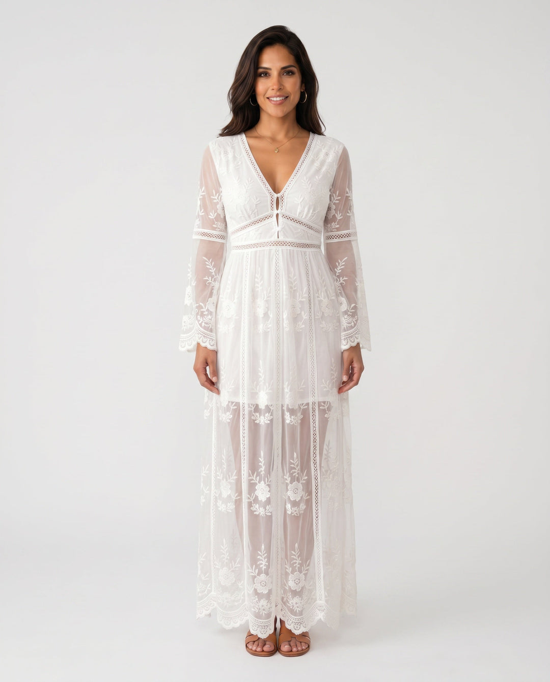 Elin | Lace Plunge Neck Maxi Dress
