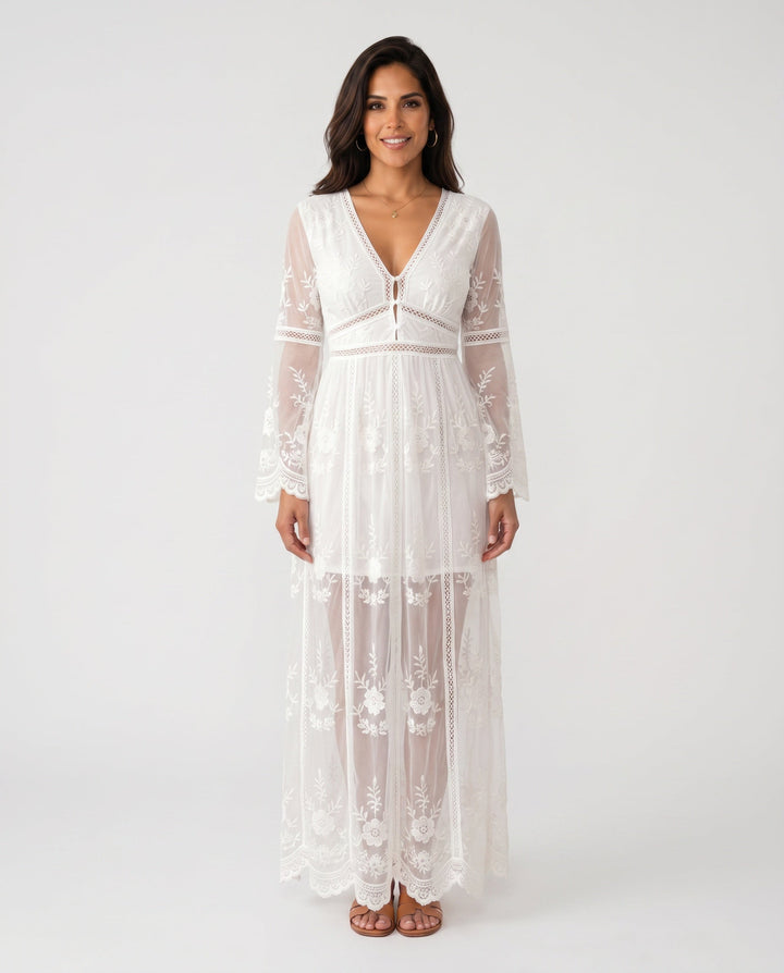 Elin | Lace Plunge Neck Maxi Dress