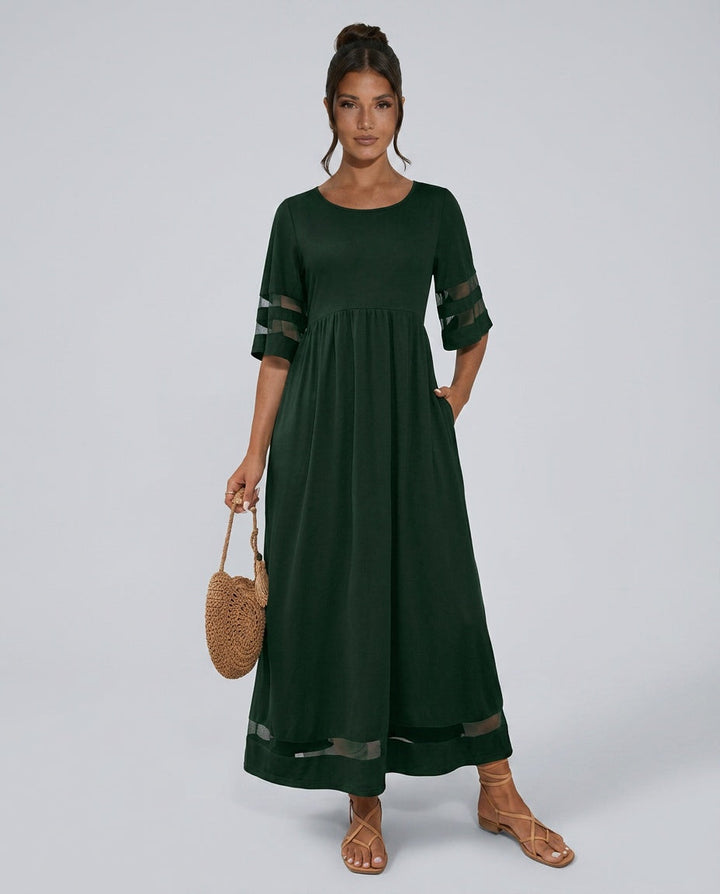Sienna | Round Neck Mesh Stripe Maxi Dress