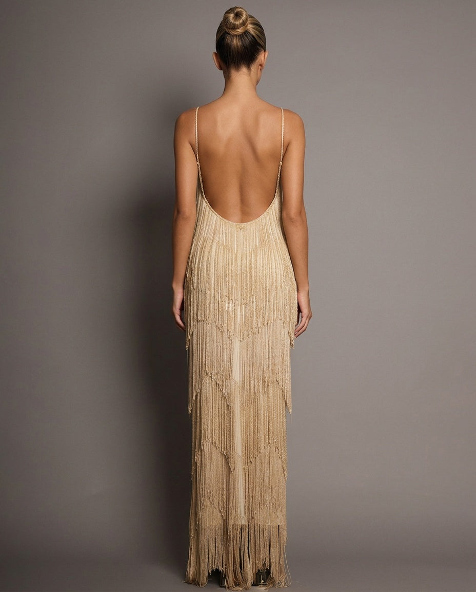 Orla | Fringe Tiered V-Neck Cami Maxi Dress