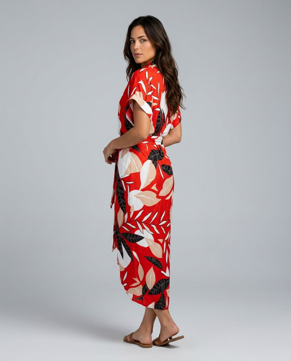 Celeste | Belted Short Sleeve Midi Shirt Dress