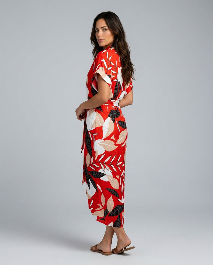 Celeste | Belted Short Sleeve Midi Shirt Dress