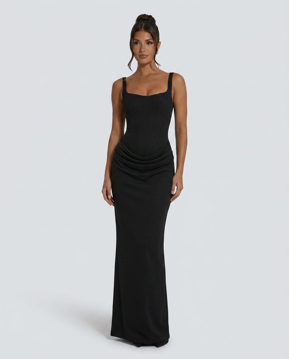 Justina | Basque Waist Fitted Maxi Dress