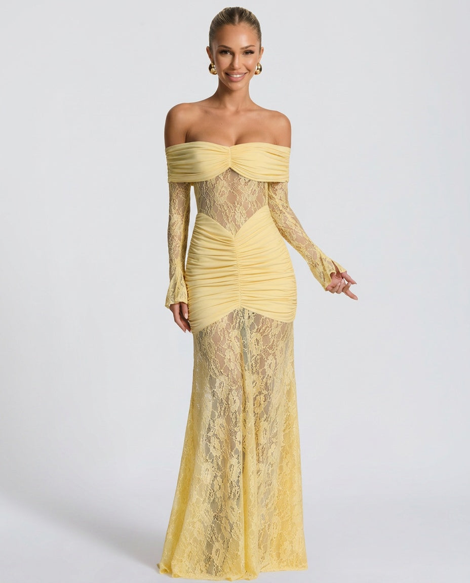 Cleo | Lace Long Sleeve Strapless Maxi Dress