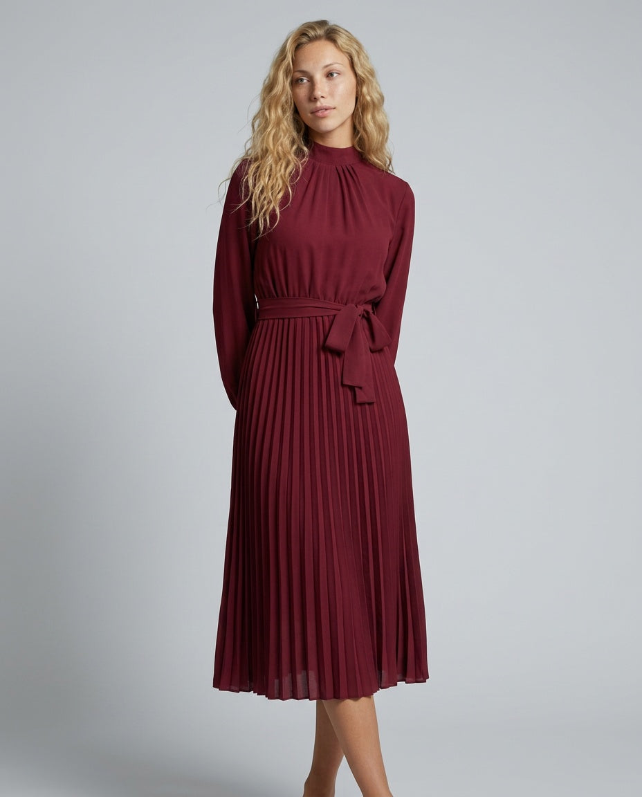 Vivienne | Pleated Midi with Belted Waist