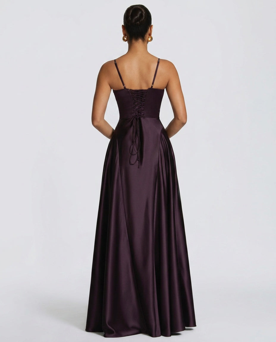 Darya | Satin Tie-Up Slip Maxi Dress