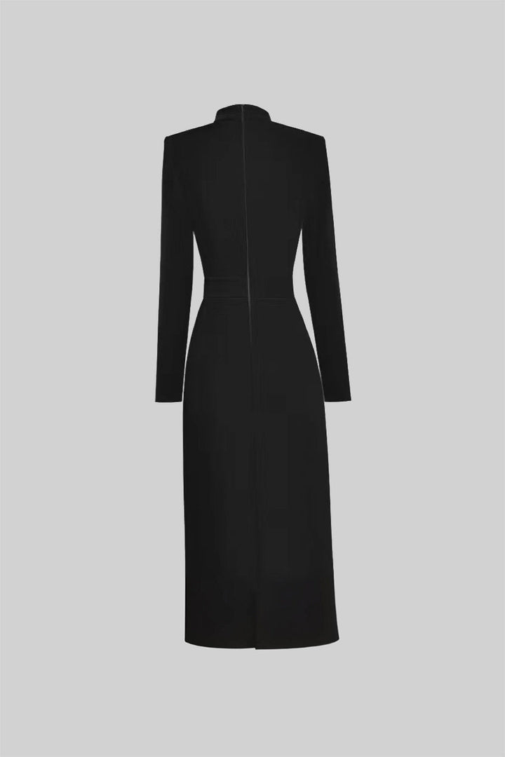 Lena | Bow-Collar Long-Sleeve Midi Dress