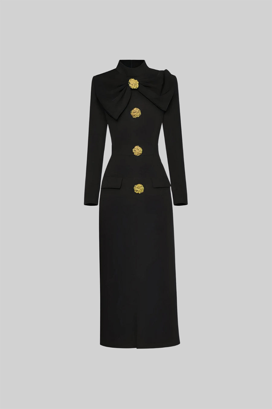 Lena | Bow-Collar Long-Sleeve Midi Dress
