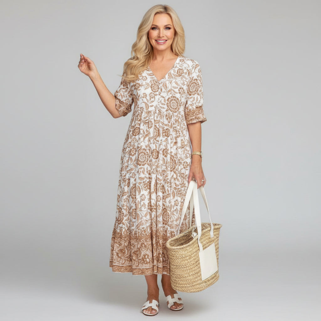Mila | Tiered Block Print Boho Midi