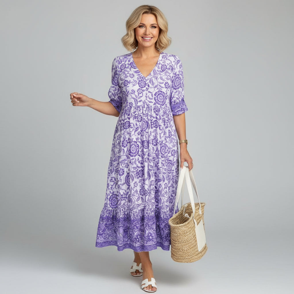 Mila | Tiered Block Print Boho Midi