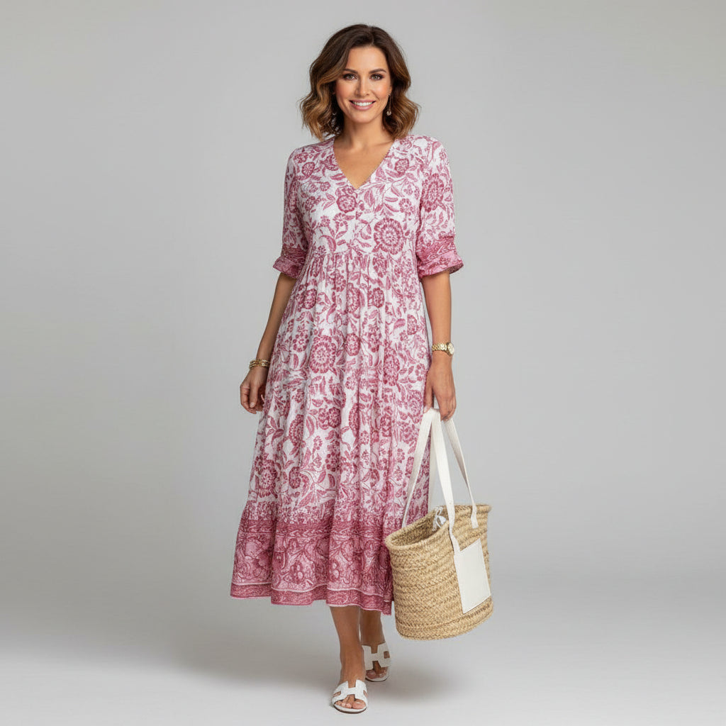 Mila | Tiered Block Print Boho Midi