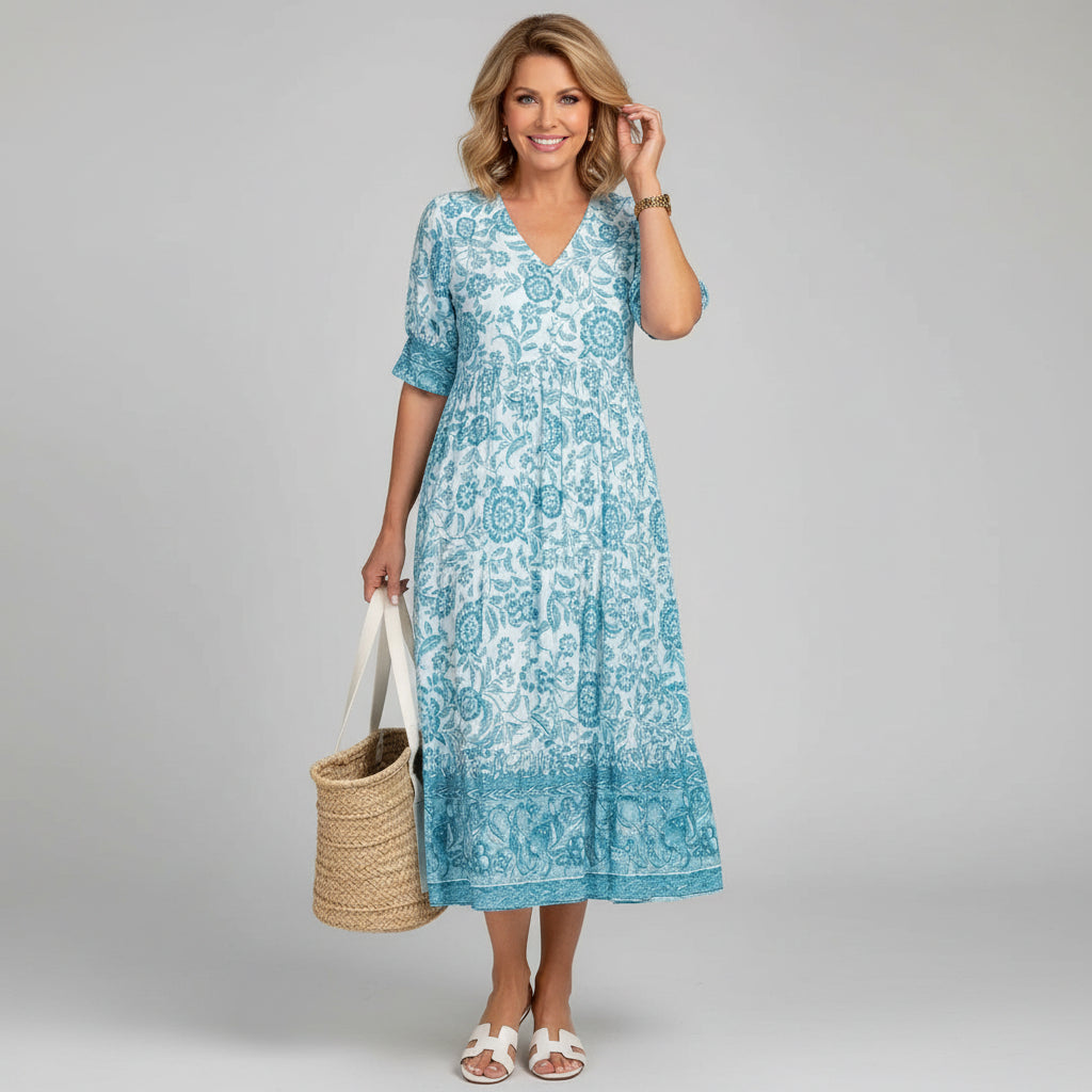 Mila | Tiered Block Print Boho Midi