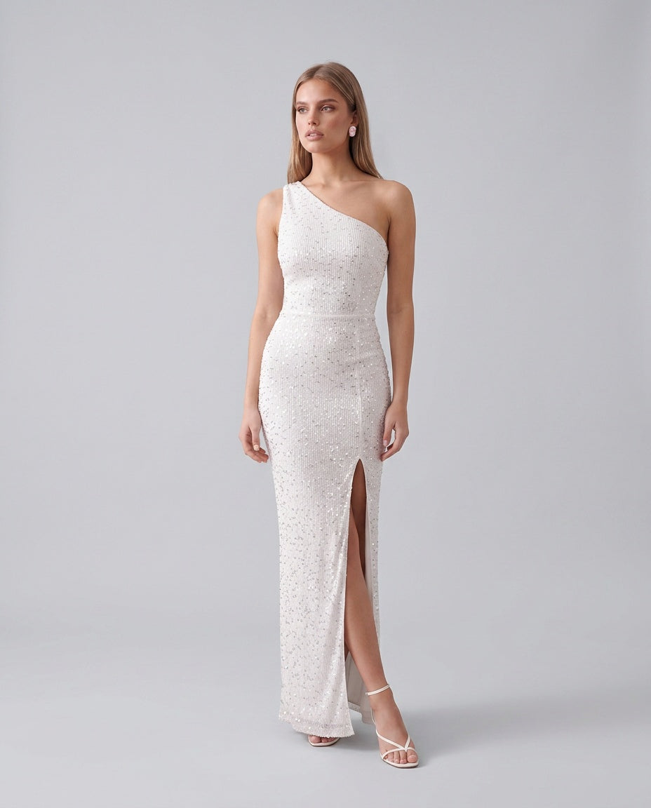 Nadia | Sequined Asymmetric Neck Maxi Dress
