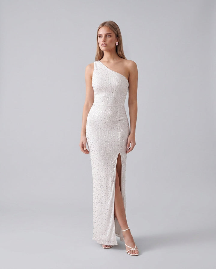 Nadia | Sequined Asymmetric Neck Maxi Dress