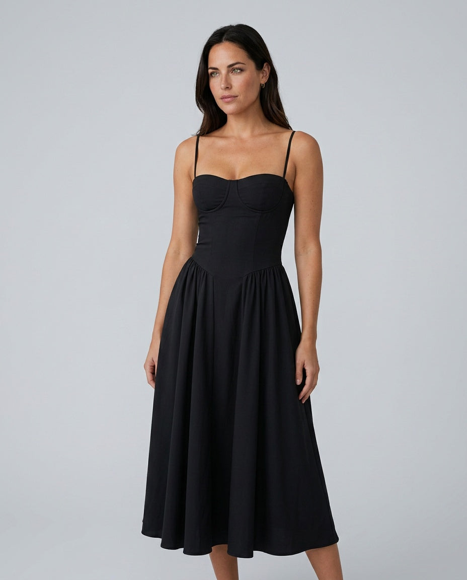 Willa | Spaghetti Strap Sweetheart Midi Dress