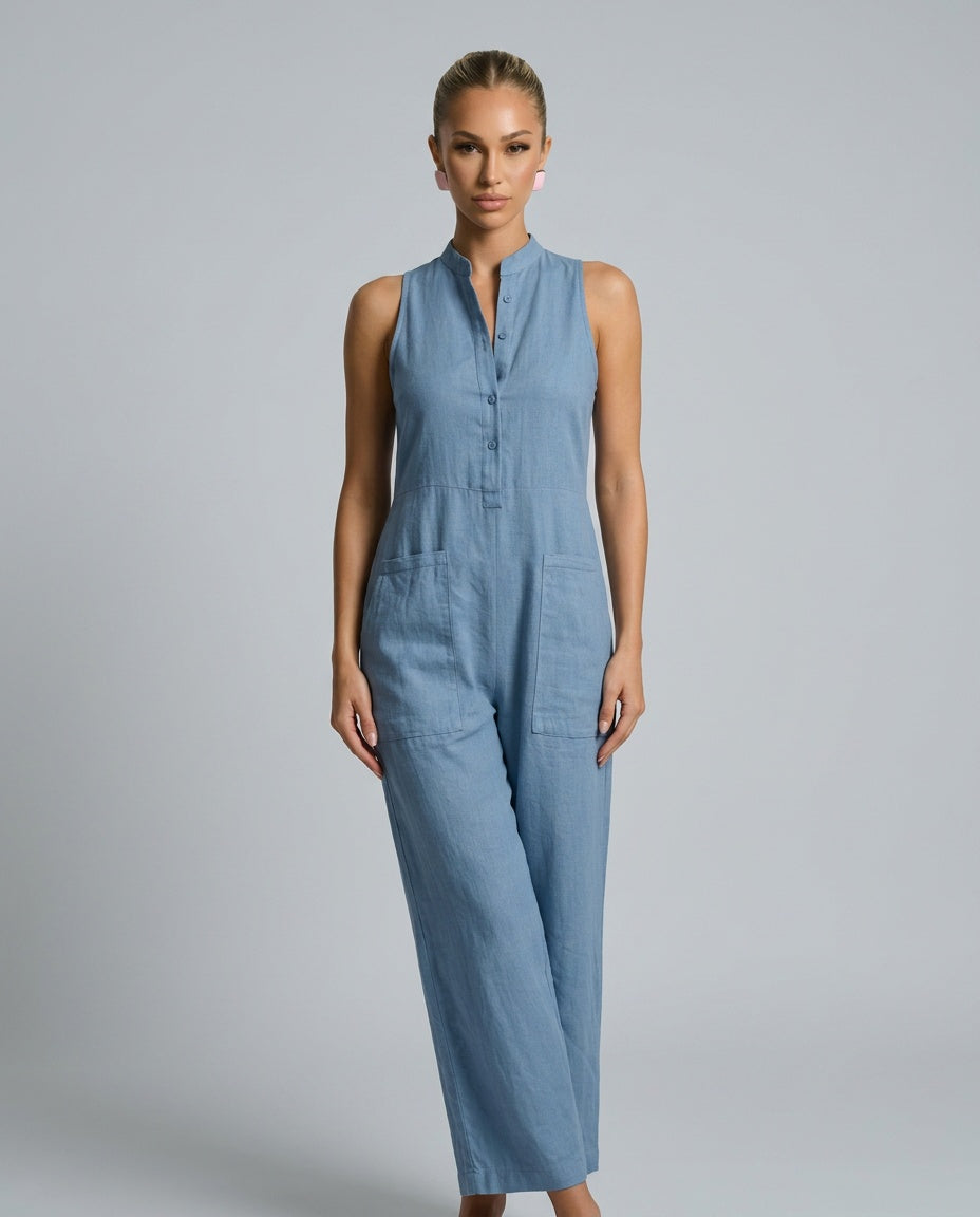 Harper | Linen-Blend Sleeveless Loose Jumpsuit