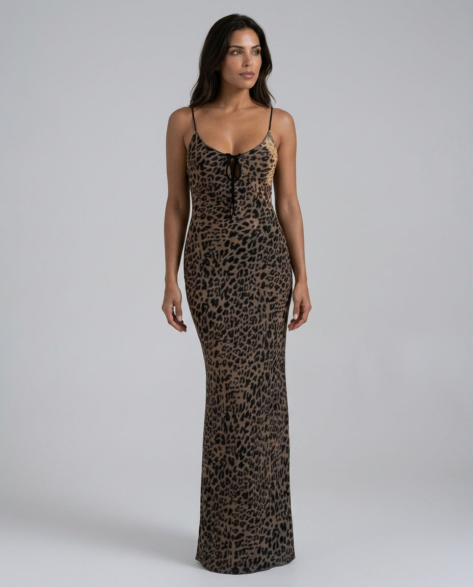 Savara | Backless Leopard Print Maxi Dress
