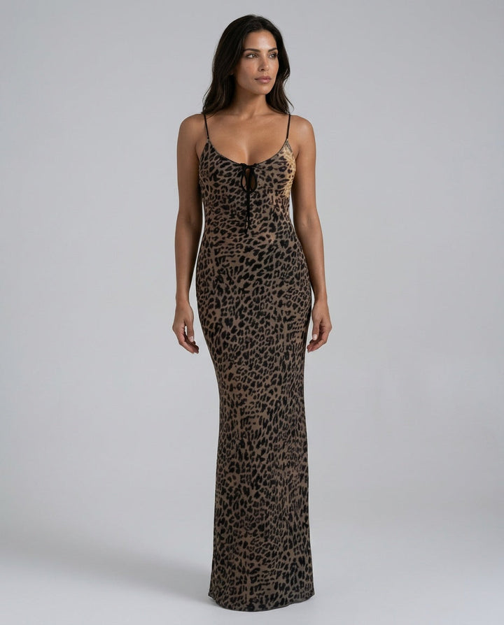 Savara | Backless Leopard Print Maxi Dress