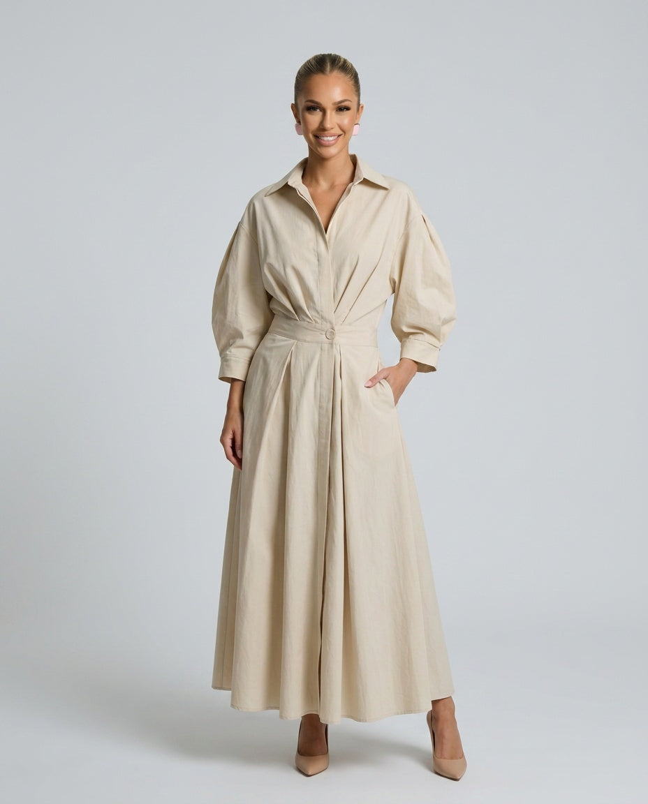 Evie | Long Blouse Dress with Tailored Waist