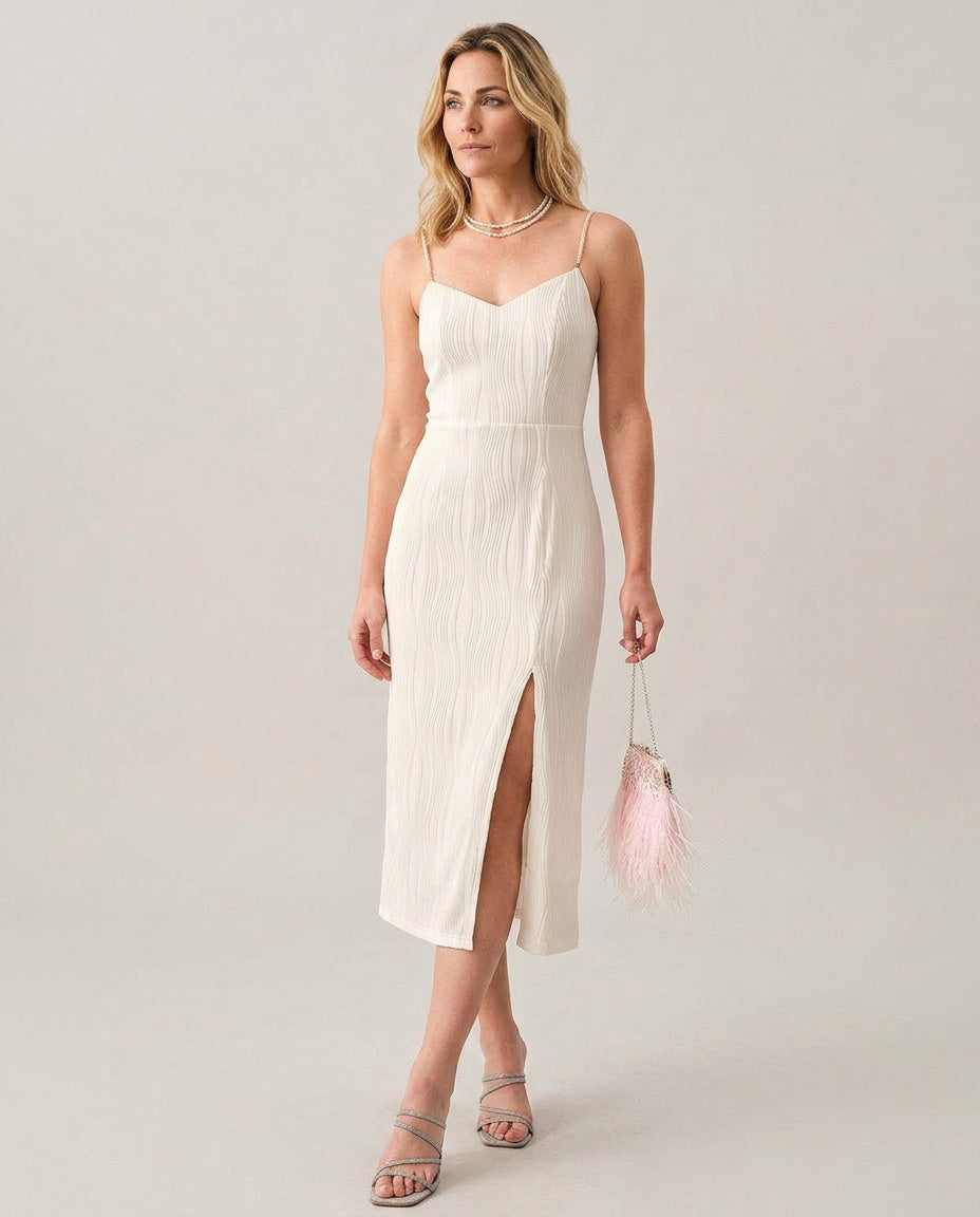 Calla | Pearl Strap Textured Midi Dress