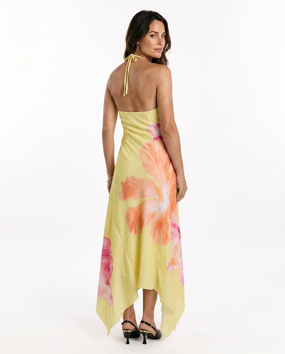 Elowen | Hibiscus Floral Halter Maxi Dress