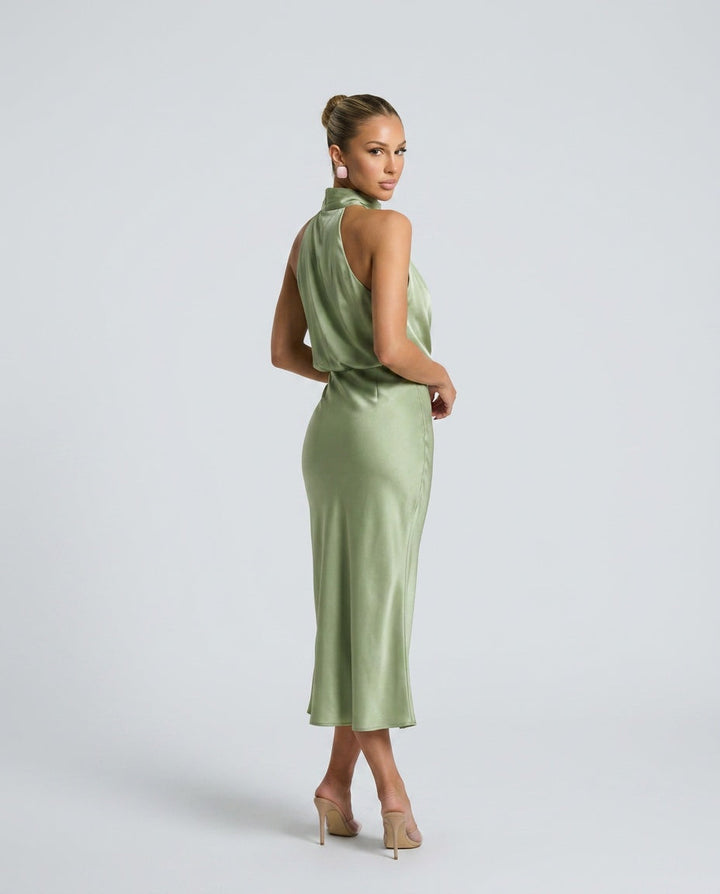 Seraphina | Satin-Look Halter Midi Dress