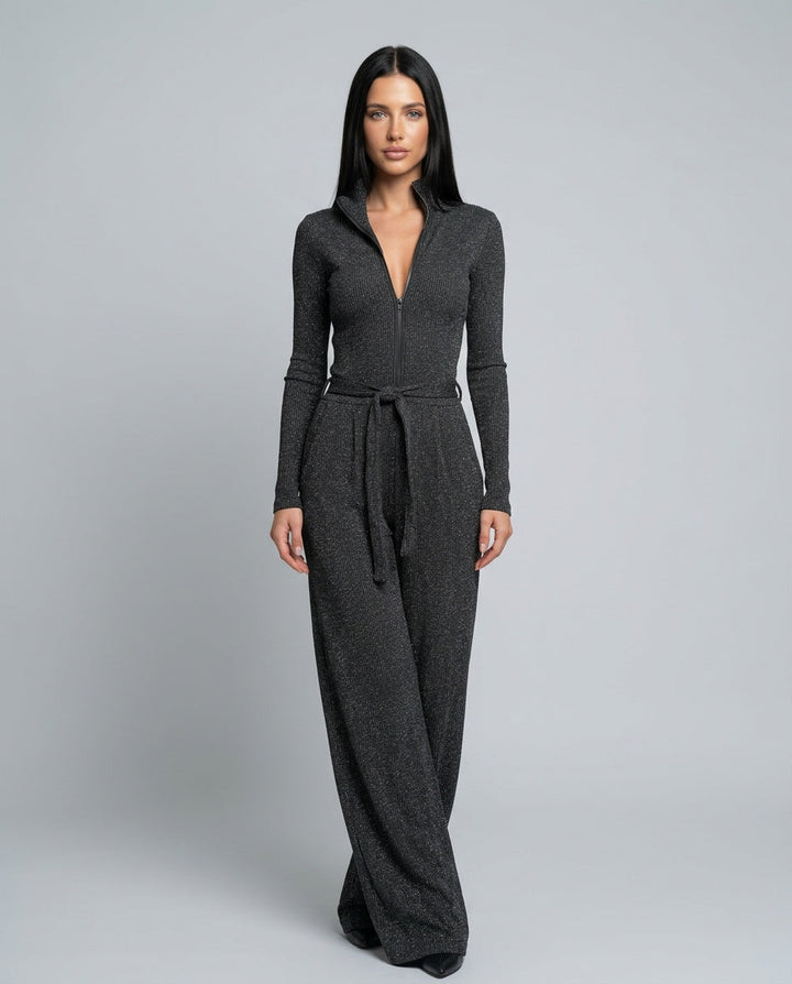 Zara | Knit Sparkling Zipper-Front Jumpsuit