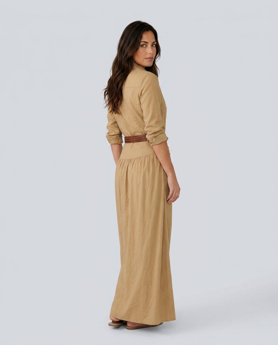 Vera | Button Front V-Neck Maxi Dress