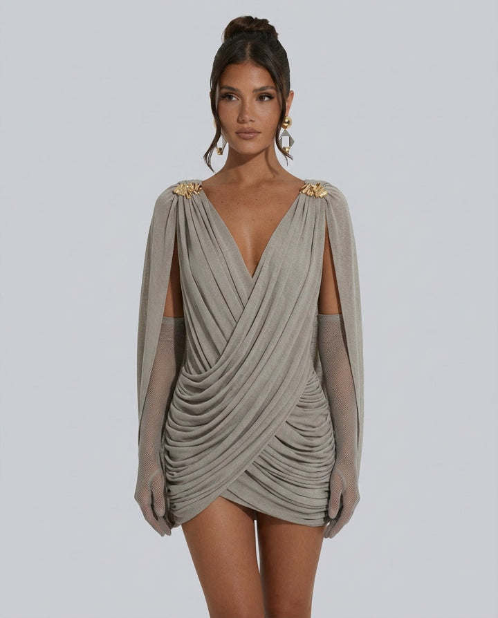 Veyla | Gathered Metal Detail Mini Dress with Gloves