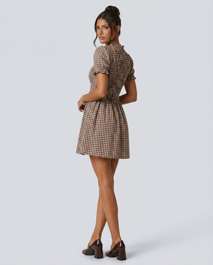 Cleo | Gingham Puffed Sleeve Mini Dress