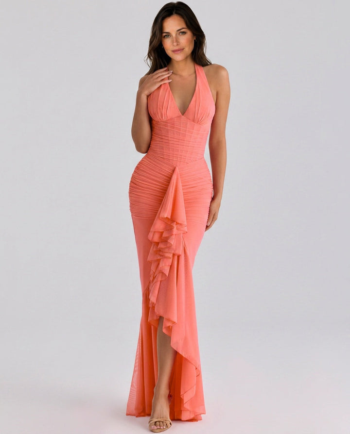 Talia | Mesh Corset Frill Maxi Dress
