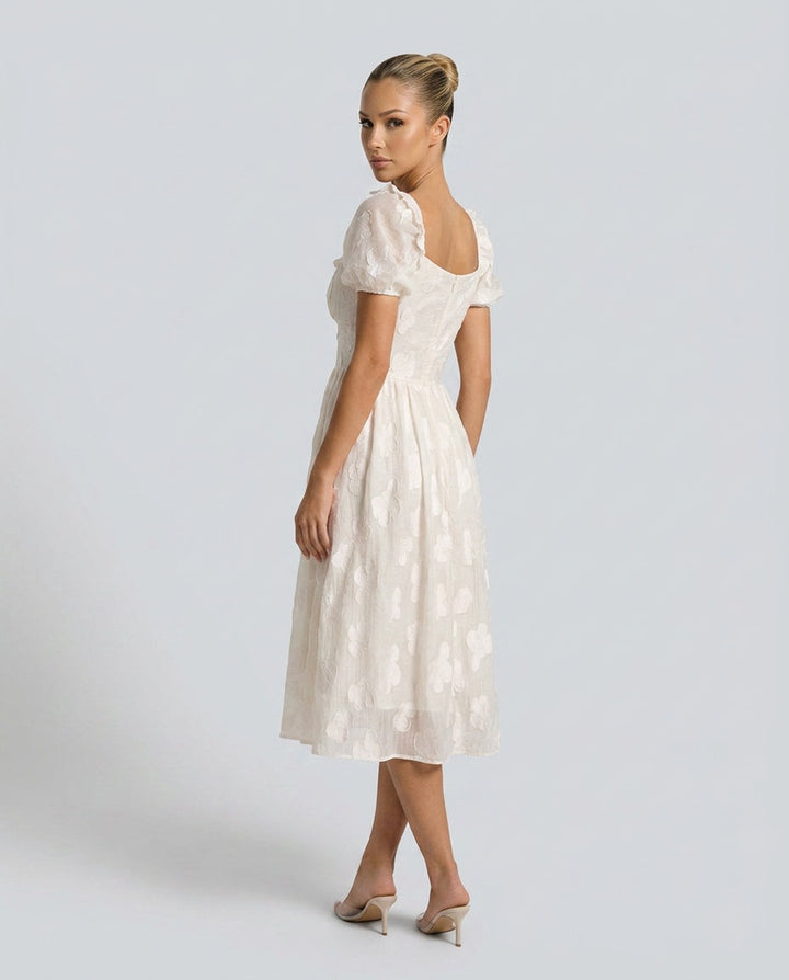Darya | Puffed Sleeve Square Neck Midi Dress
