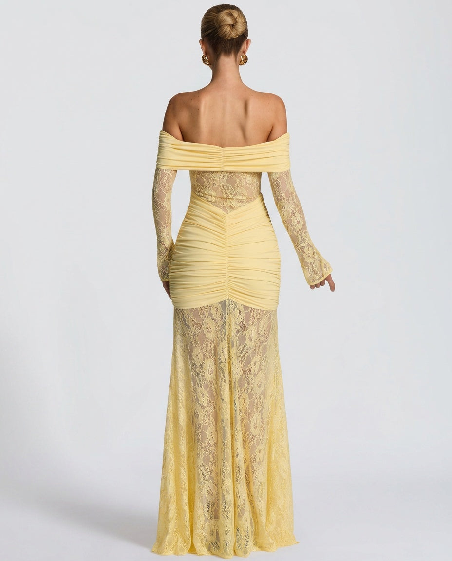 Sabine | Lace Long Sleeve Strapless Maxi Dress