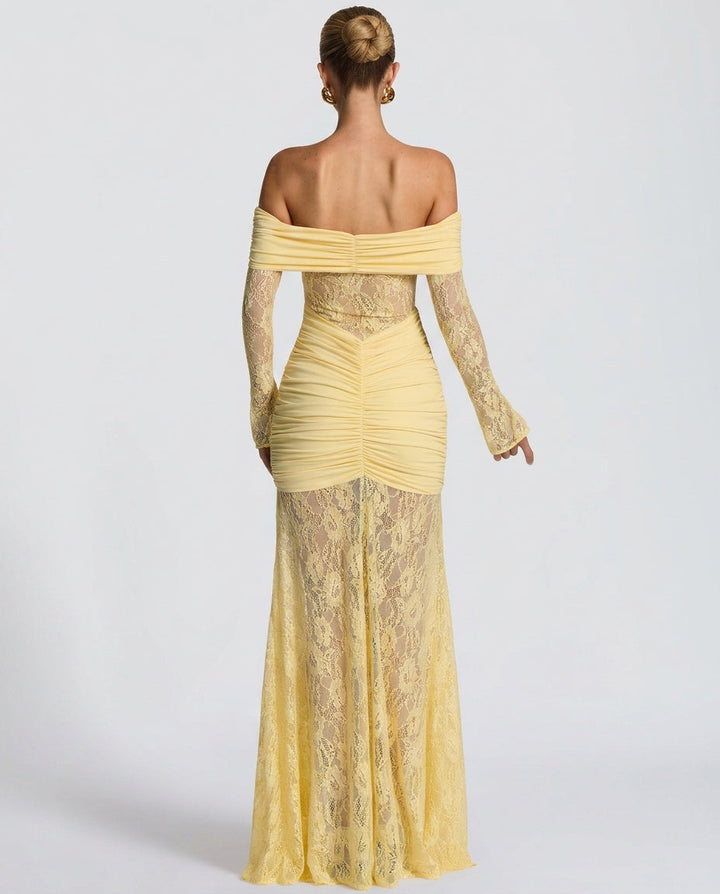 Sabine | Lace Long Sleeve Strapless Maxi Dress