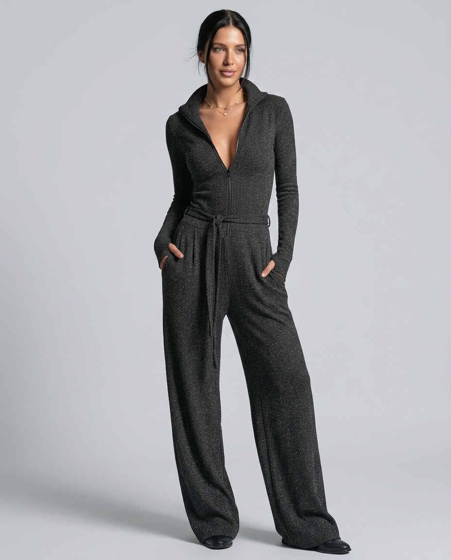 Zara | Knit Sparkling Zipper-Front Jumpsuit