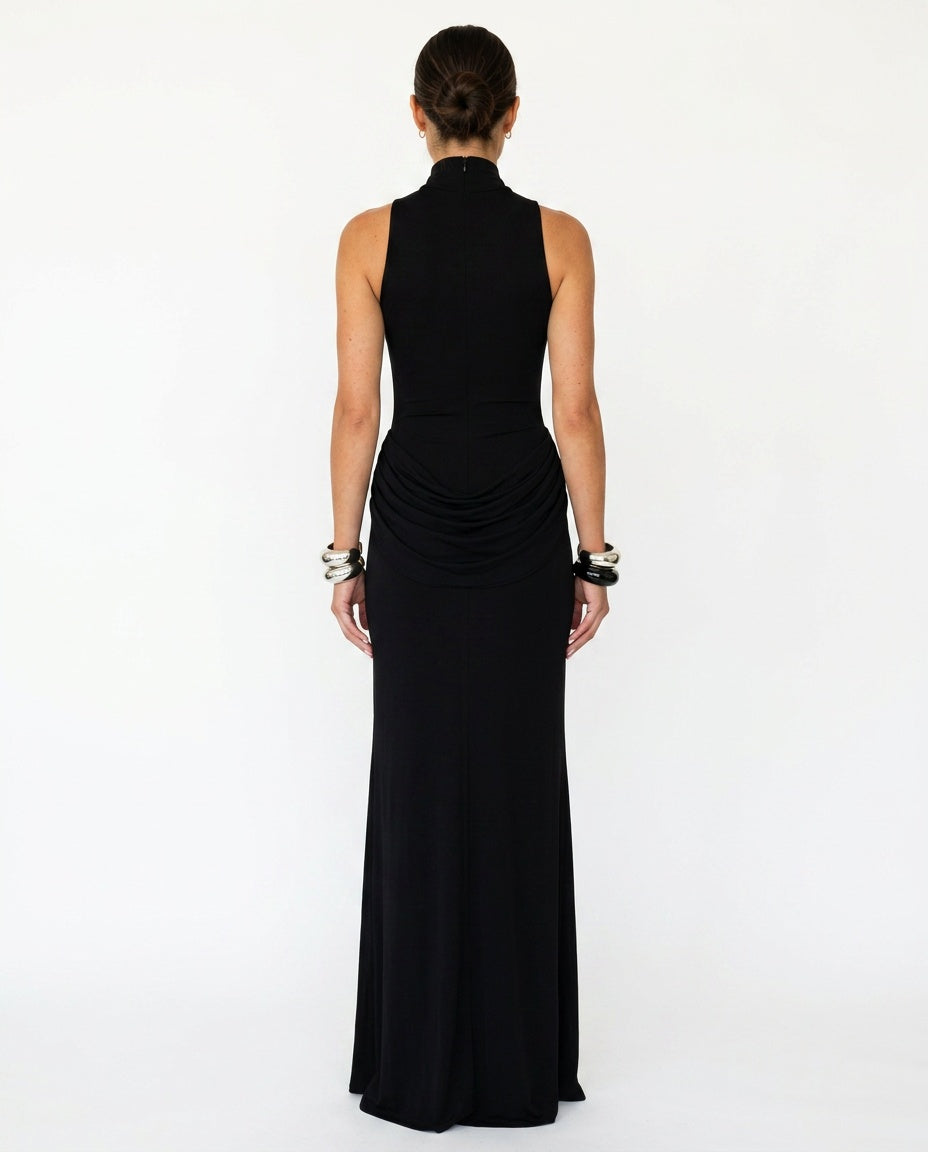 Edith | High Neck Ruched Side Slit Maxi Dress