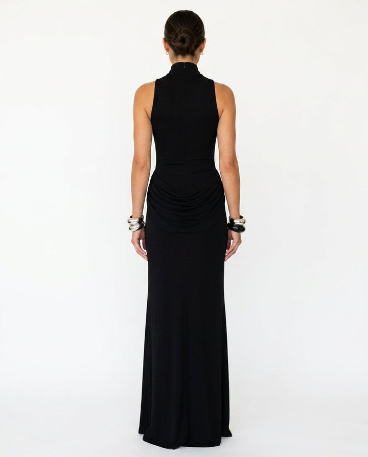 Edith | High Neck Ruched Side Slit Maxi Dress