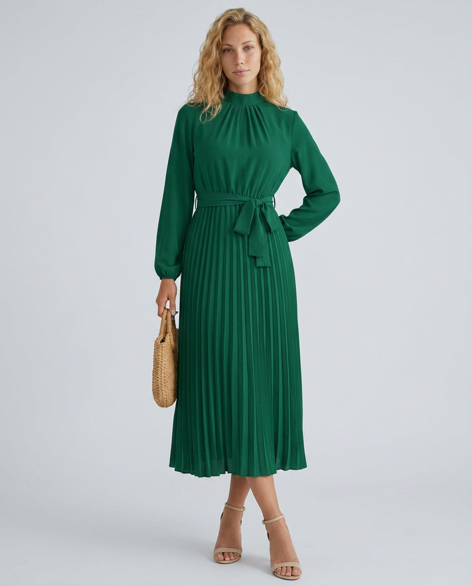 Vivienne | Pleated Midi with Belted Waist