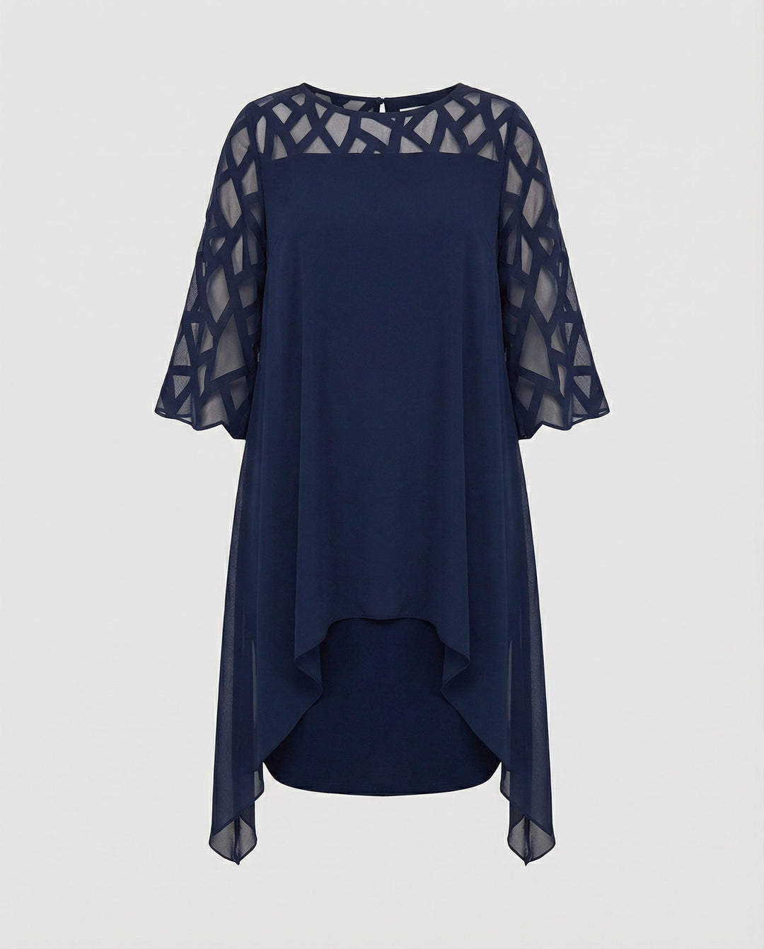 Lysette | Mesh Sleeve Keyhole Back Midi Dress