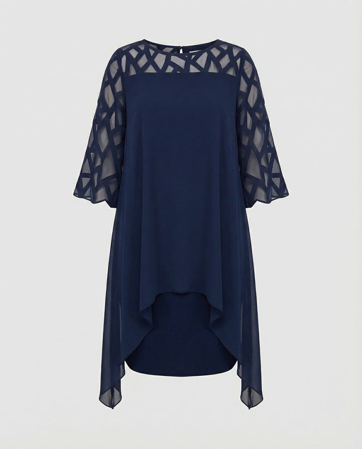 Lysette | Mesh Sleeve Keyhole Back Midi Dress
