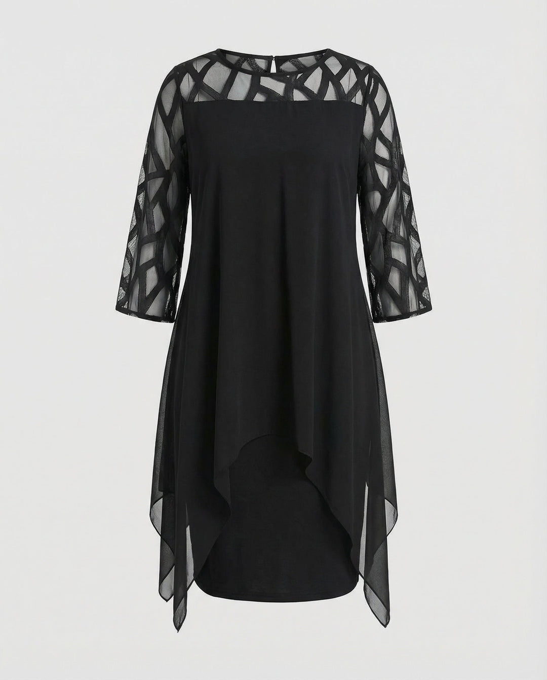 Lysette | Mesh Sleeve Keyhole Back Midi Dress