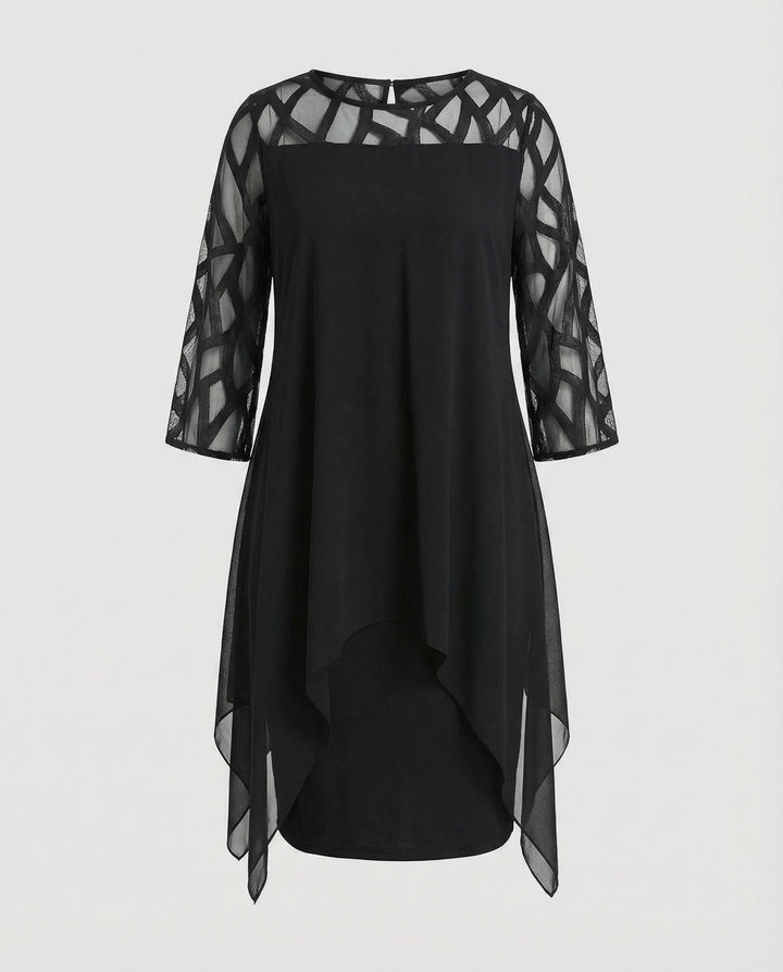Lysette | Mesh Sleeve Keyhole Back Midi Dress
