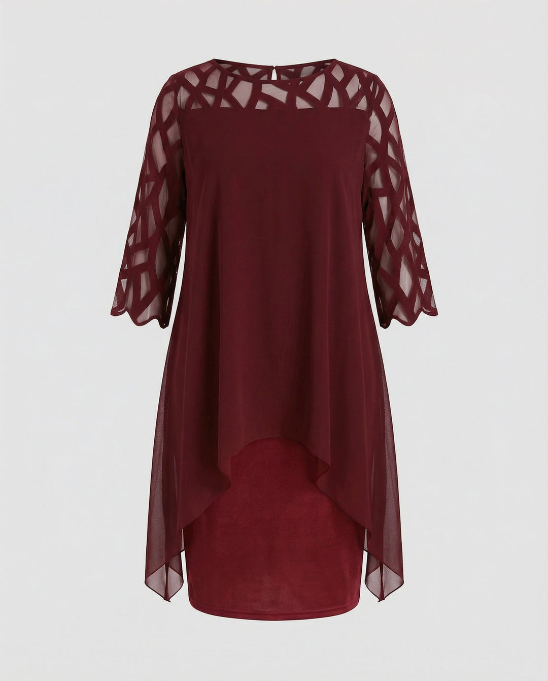 Lysette | Mesh Sleeve Keyhole Back Midi Dress